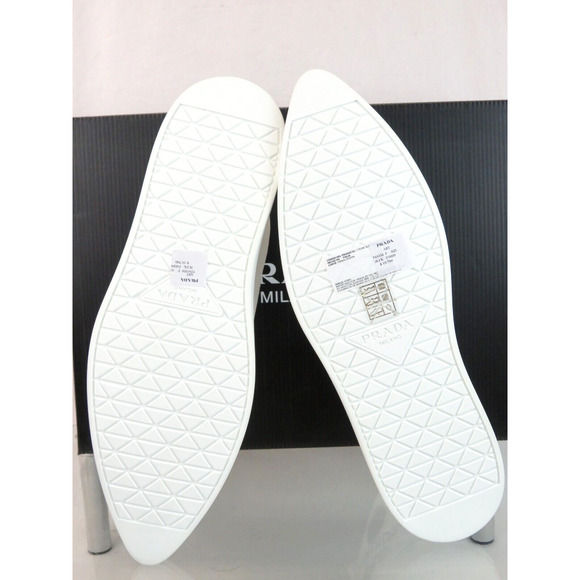 PRADA 1T618M WHITE BLACK POLKA CANVAS LOGO POINTY CAP HIGH TOP SNEAKERS 38 ITALY - Picture 14 of 15